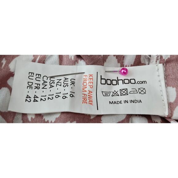 BOOHOO WOMENS MIDI SKIRT - PINK SATIN SPLATTER DOT - HIGH SLIT - SIZE 12 - Picture 7 of 10